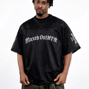 Maillot de football américain surdimensionné personnalisé avec logo, en mesh noir pour homme, style streetwear tendance, vêtements de sport, maillot de football, services OEM - Product Image 2