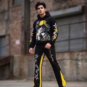 Custom Baggy Tracksuit for Men and Boys High Quality Cotton <b>Jogger</b> Set Stacked Sweat Suit with Zipper Hoodie and Flared Bottoms - Product Image 3