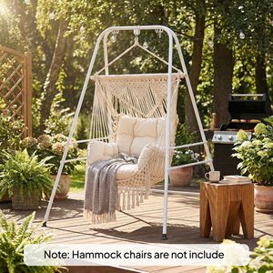 White 2 Carabiners Indoor/Outdoor Adjustable Wicker <b>Hammock</b> Chair Stand with Anti-Slip Foot Pads Portable for Hotels - Product Image 2