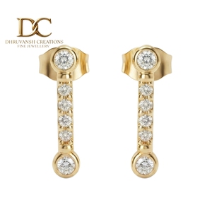 Modernos Pendientes Colgantes de Diamantes Cultivados en Laboratorio con Corte Redondo en Oro Amarillo Sólido de 14 Quilates, Certificados por IGI, Elegantes para Regalo o Uso Diario - Product Image 1