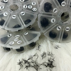 Extensions de cils synthétiques faites à la main, longueurs mixtes, naturelles, longues, éventail uniforme, base pointue, logo personnalisé 3D-20D - Product Image 2