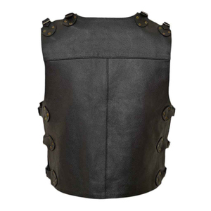 Gilet d'hiver en cuir PU pour homme, style motard, col en V, fermeture éclair, taille ajustable, coupe classique, imprimé, séchage rapide, anti-plis - Product Image 4