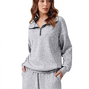 Conjunto Deportivo de 2 Piezas para Mujer, Tejido de Felpa, Sudadera de Manga Larga, Pantalones con Bloques de Color, 100% Algodón, Cuello en V, Corte Regular, Casual - Product Image 3