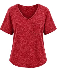 Custom <b>Red</b> V Neck Womens Casual T Shirt Short Sleeve Cotton Blend Soft Lightweight Pocket Tee Summer Comfortable Daily Wear - Product Image 1