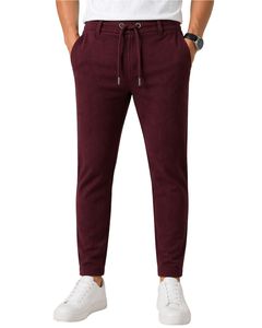 Pantalon de jogging décontracté pour homme, coupe slim, couleur bordeaux, taille élastique avec cordon de serrage, tissu doux, confortable pour un usage quotidien, look élégant - Product Image 1
