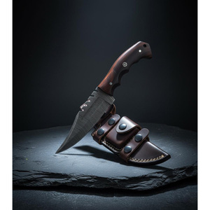 Cuchillo de Caza de Hoja Fija con Mango de Madera de Alta Calidad y Funda de Cuero, Cuchillo Portátil Hecho a Mano para Supervivencia en Campamentos al Aire Libre - Product Image 2
