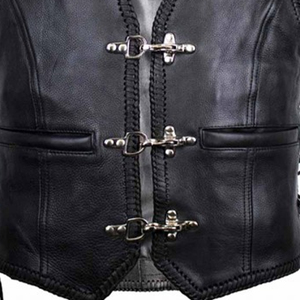 Wholesale Custom Real Leather Club <b>Vest</b> - High-Quality Men's Sleeveless <b>Jacket</b> with Braided Edge Detail - Product Image 6