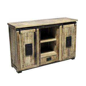Buffet en bois de manguier recyclé de style rustique industriel, portes coulissantes en métal, grand rangement, armoire de rangement, credenza en bois récupéré, artisans - Product Image 6