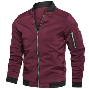Chaqueta Bomber Slim Personalizada en Color Borgoña, Azul Marino, Negro Azabache y Caqui Desierto para Hombre, Ropa Exterior de Moda OEM - Product Image 1