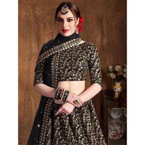 Precioso desgaste de recepción de seda cruda con lentejuelas negras Lehenga Choli - Product Image 4