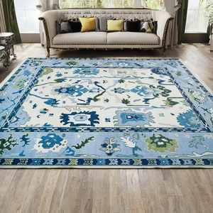 Tapis persan en laine noué à la main de luxe |   Décoration de salon abstraite bleu clair, faite à la main, antidérapante, adaptée aux animaux domestiques, 1 pièce - Product Image 1