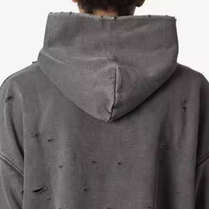 Sweat à capuche vintage délavé et vieilli, style streetwear, en mélange de coton épais, fournisseur en gros OEM ODM - Product Image 6