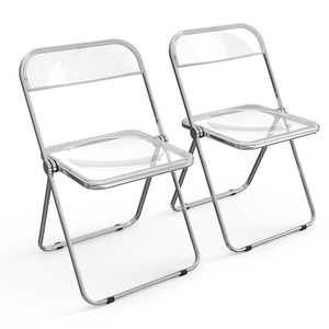 2pcs White Transparent Patio Folding Chairs Foldable Plastic Design - Product Image 2