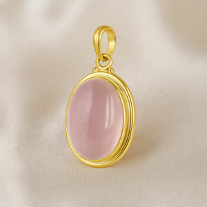Pendentif en argent sterling 925 avec cabochon ovale en quartz rose naturel, plaqué or rose 18 carats et or jaune, bijoux faits à la main - Product Image 2