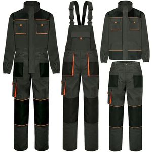 Combinaison de travail noire pour homme en tissu ripstop avec col montant, fermeture éclair et poches à bordure orange pour vêtements de neige - Product Image 1