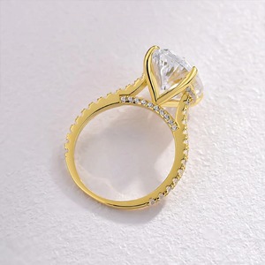 Anillo de compromiso de diamante de laboratorio ovalado de 3 CT, anillo solitario de oro amarillo macizo de 14K con banda de catedral Eternity, anillo de boda de lujo - Product Image 3