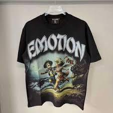 Camiseta gráfica vintage para hombre, estilo oversized, streetwear, con estampado de la palabra "EMOTION", estilo retro Y2K, manga corta, negra, de algodón. - Product Image 2