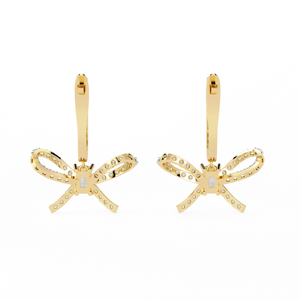 Boucles d'oreilles créoles de luxe plaquées or 18 carats avec nœud papillon en diamant taille émeraude serti en canal, bijoux de mariage pour femme - Product Image 3