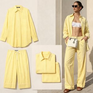 Prix d'usine – Ensemble deux pièces pour femme, personnalisable avec logo, imprimé uni, en coton et lin, vente en gros, pyjama deux pièces - Product Image 1