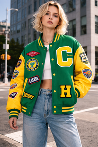 แจ็คเก็ตหนัง PU แบบ Varsity สำหรับผู้ชาย น้ำหนักเบา สไตล์ Letterman แจ็คเก็ตเบสบอล กันลม รับผลิตตามแบบ OEM ขั้นต่ำ 10 ชิ้น - Product Image 5