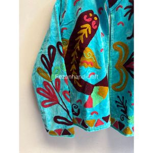 Chaqueta de algodón bordada con cuello mandarín estilo bohemio hecho a mano con estampado de peces, ropa de mujer para la temporada de primavera - Product Image 4