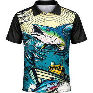 Camisa de pesca para hombre, sublimada, de secado rápido, UPF 50, poliéster, diseño estampado con motivos de barco y peces, para adultos, para uso en exteriores. - Product Image 2