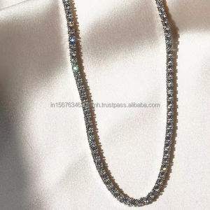 Lab Grown Diamond Round Cut Tennis <b>Necklace</b> in Solid White Gold Classic Diamond <b>Necklace</b> Bridal Wedding Anniversary Gift for Her - Product Image 3