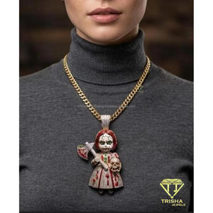 Collar de Plata de Ley 925 con Colgante de Personaje Terrorífico Premium con Detalles de Esmalte Colorido y Diamante Moissanita - Product Image 3