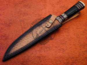 Couteau de chasse en acier Damas personnalisable, neuf, avec manche en corne de buffle et laiton, lame fixe, couteau tactique de camping, couteau de survie - Product Image 4