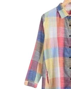 Vestido Camisero Largo a Cuadros Multicolor Personalizado para Mujer, Estilo Túnica Casual con Botones, Corte Holgado y Oversize, Ideal para Otoño y Primavera - Product Image 3