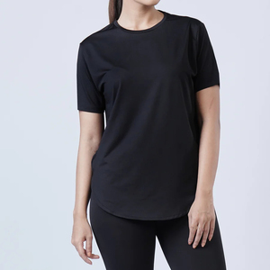 T-shirt à manches courtes pour femme, color-block, col rond, séchage rapide, tricoté, sportif, coupe régulière, léger, respirant, vêtements de sport - Product Image 3