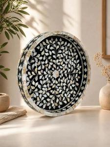 Plateau de service de mariage rond en perles, design de luxe, poli, écologique, compatible lave-vaisselle, pour usage domestique, article de décoration pour plats et assiettes - Product Image 6