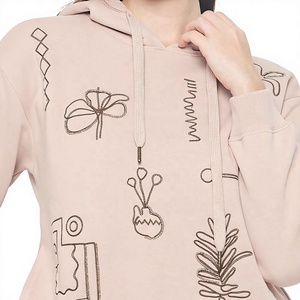 Sweat à capuche en molleton de coton et polyester pour femme, 240 GSM, broderie artistique, cordon de serrage, personnalisation de la marque - Product Image 4