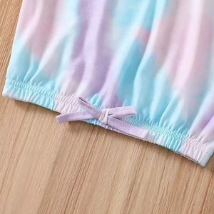 Conjunto de Verano para Niñas, Camiseta Corta con Estampado Tie-Dye de Algodón, Pantalones Cortos con Cintura Elástica y Bolsillos Laterales, Cómodo - Product Image 5