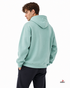 Sweat-shirt unisexe vert menthe à capuche zippé, en polaire oversize, décontracté, avec logo imprimé sur le devant, coupe ample, pour l'hiver, écologique - Product Image 4