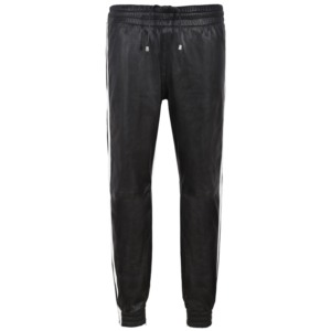 Pantalon de jogging en cuir véritable pour homme, noir, style motard, avec rayures, en cuir Napa véritable, pantalon de survêtement, fournisseur ODM/OEM - Product Image 1