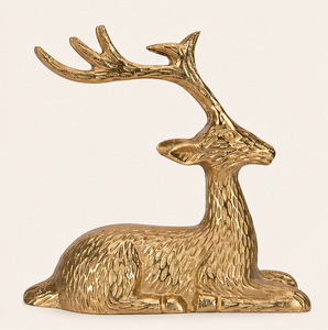 Figura decorativa de reno de metal dorado moderno hecha a mano, estatua de ciervo sentado para decoración del hogar, oficina, adorno navideño para mesa, en oferta. - Product Image 1