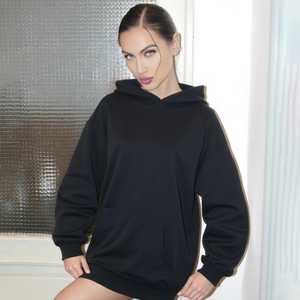 Sweat-shirt à capuche noir surdimensionné pour femme avec panneau arrière en maille orné de strass, sweat-shirt décontracté à manches longues style streetwear - Product Image 1