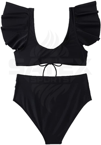 Wholesale Solid Color Two-Piece Women's <b>Bikini</b> <b>Set</b> with Front Logo Customizable Colors & <b>Sizes</b> - Product Image 5