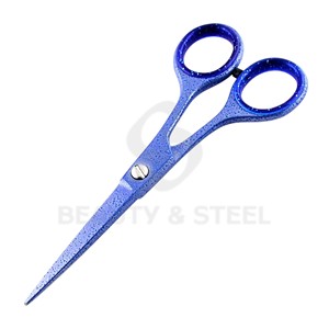 Tijeras Profesionales para Cortar Cabello, Color Azul Texturizado, con Hojas Rectas Afiladas e Insertos Brillantes en el Anillo - Product Image 1