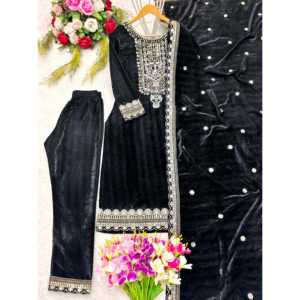 Top de terciopelo de diseñador y conjunto Dupatta, aspecto de fiesta indio y pakistaní - Product Image 1