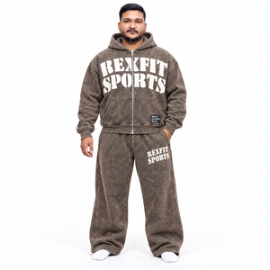 Survêtement unisexe en molleton 100 % coton écologique avec appliqué streetwear, pull et pantalon de survêtement à jambes larges, logo personnalisé, grammage lourd - Product Image 3