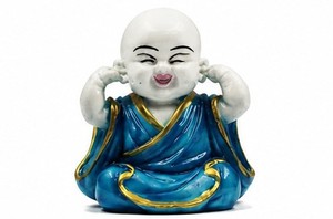 Statuette de Bouddha moine mignonne et écologique en résine, finition marbrée, décoration de table pour la maison, cadeau pour Thanksgiving, anniversaire, Diwali - Product Image 4