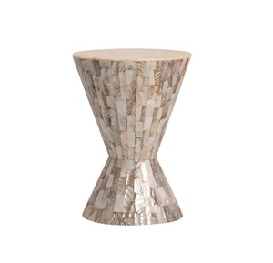 Tabourets sablier en nacre beige naturel, mosaïque artisanale, petite table d'appoint pour salon et chambre à coucher - Product Image 1