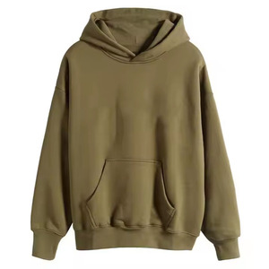 Sweat-shirt à capuche surdimensionné vert olive pour homme, manches régulières, couleur unie, style décontracté, avec poches, en molleton bouclette tricoté - Product Image 6