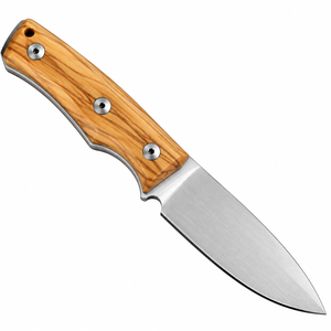 Cuchillos de Caza con Mango de Madera Natural Marrón Claro y Hoja Plateada, con Funda de Cuero Marrón para Camping, Senderismo y Actividades al Aire Libre - Product Image 1