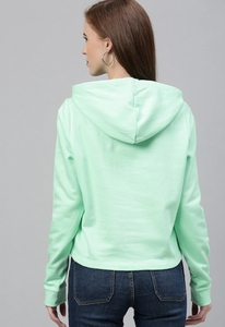 Sweat-shirt à capuche vert menthe pour femme, manches longues, décontracté, en coton tricoté, couleur unie, respirant, pour l'automne - Product Image 6