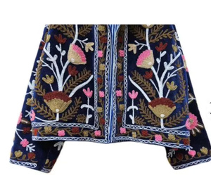 Blouson bomber en velours Suzani floral, brodé à la main, style bohème vintage, réversible, court, coloré, automne-hiver, 100% coton, velours - Product Image 4