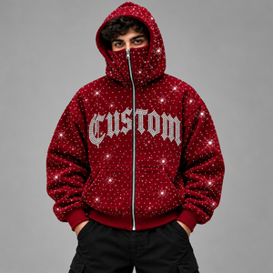 Sweat à capuche personnalisé pour homme avec strass, coupe oversize, 100 % coton molletonné, style streetwear, épais, avec masque intégré, fournisseur OEM USA - Product Image 5