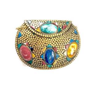 RR ENTERPRISES Pochette en cristal artisanale pour femme, finition argent antique, accessoire de mode en provenance d'Inde - Product Image 1